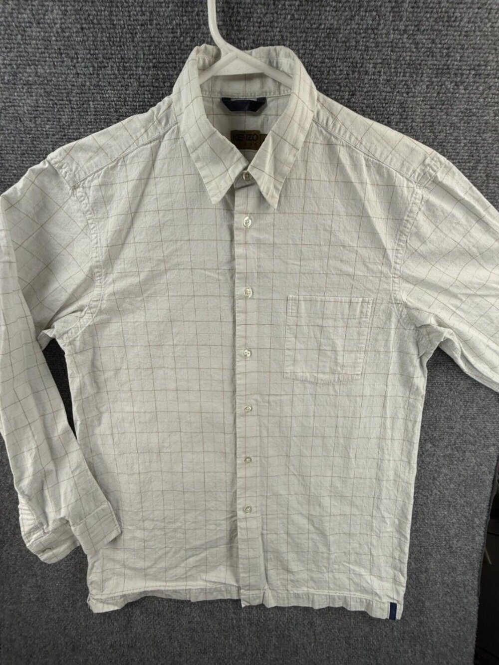 Kenzo Homme Medium White Check Button Up Shirt Men Long Sleeve Point Collar